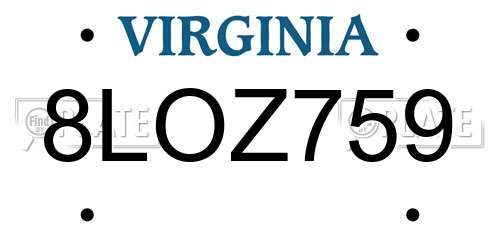 8LOZ759 Virginia License Plate
