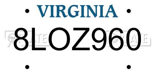 8LOZ960 Virginia License Plate