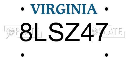 8LSZ47 Virginia License Plate