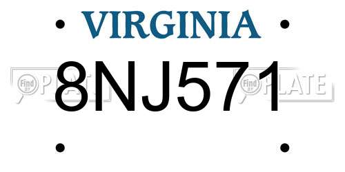 8NJ571 Virginia License Plate