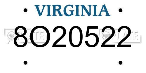 8O20522 Virginia License Plate