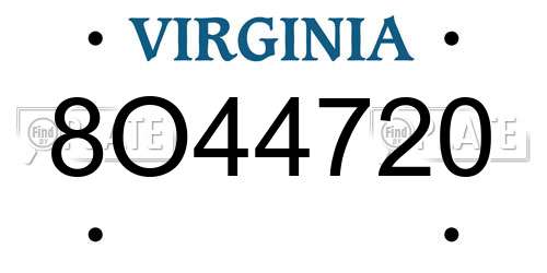 8O44720 Virginia License Plate