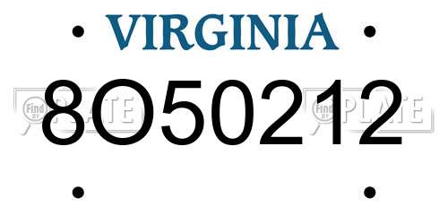 8O50212 Virginia License Plate