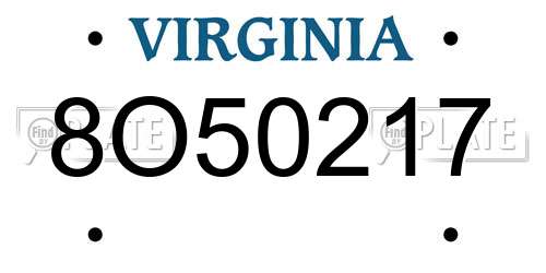 8O50217 Virginia License Plate