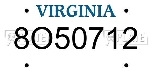 8O50712 Virginia License Plate