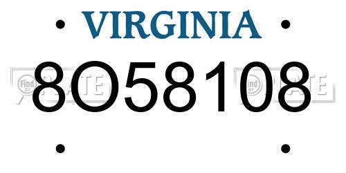 8O58108 Virginia License Plate