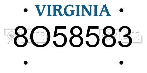 8O58583 Virginia License Plate
