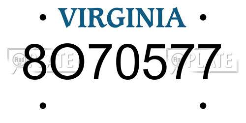 8O70577 Virginia License Plate