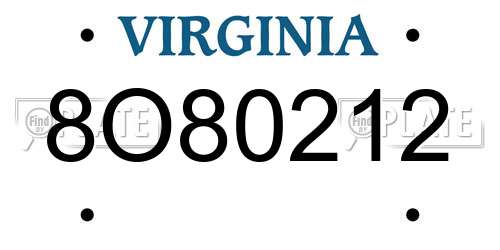 8O80212 Virginia License Plate