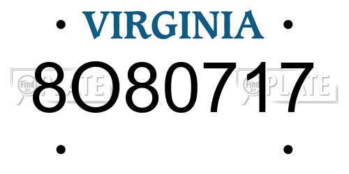 8O80717 Virginia License Plate