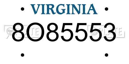 8O85553 Virginia License Plate