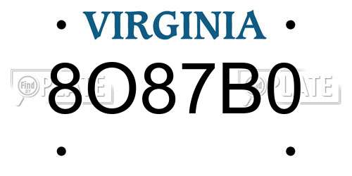 8O87B0 Virginia License Plate