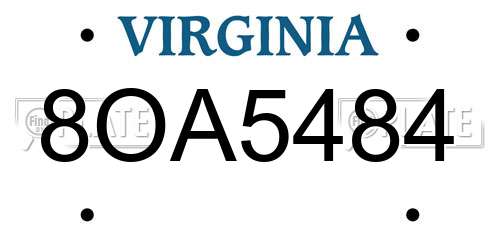 8OA5484 Virginia License Plate
