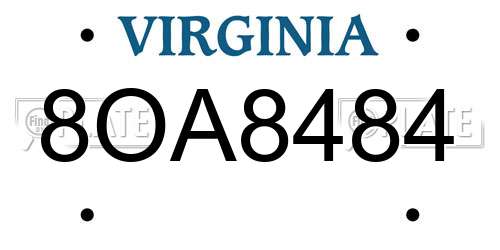 8OA8484 Virginia License Plate