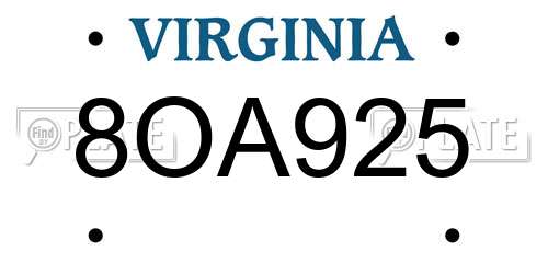 8OA925 Virginia License Plate