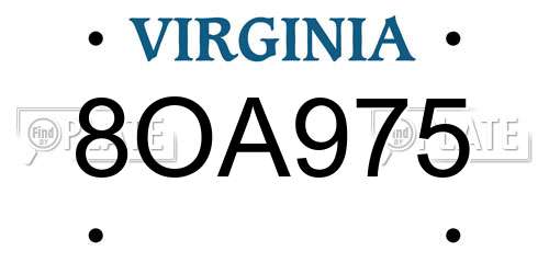 8OA975 Virginia License Plate