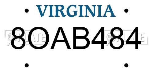8OAB484 Virginia License Plate