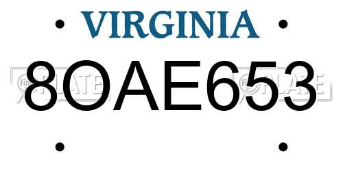 8OAE653 Virginia License Plate