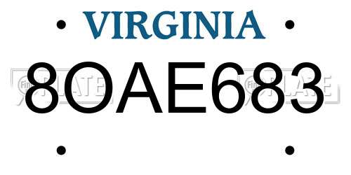 8OAE683 Virginia License Plate
