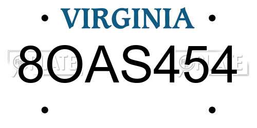 8OAS454 Virginia License Plate