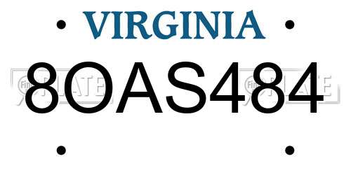 8OAS484 Virginia License Plate