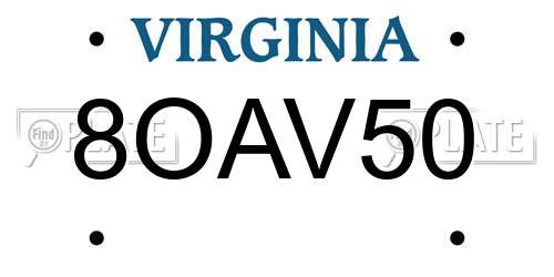 8OAV50 Virginia License Plate