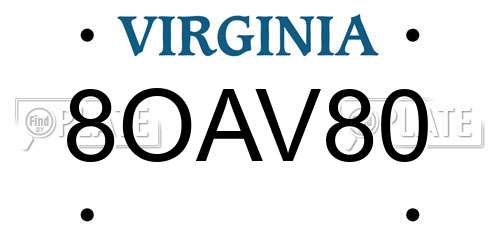 8OAV80 Virginia License Plate