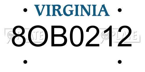 8OB0212 Virginia License Plate