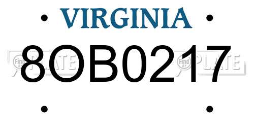 8OB0217 Virginia License Plate