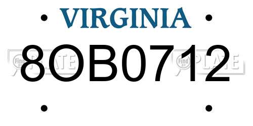 8OB0712 Virginia License Plate