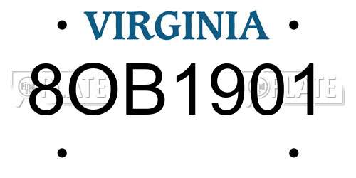 8OB1901 Virginia License Plate