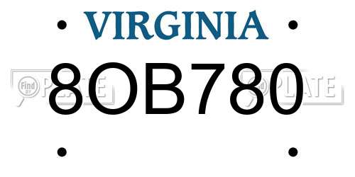 8OB780 Virginia License Plate