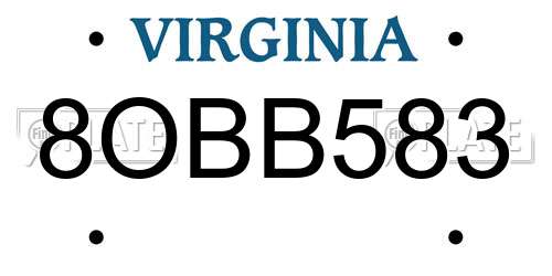 8OBB583 Virginia License Plate