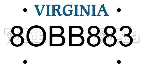 8OBB883 Virginia License Plate