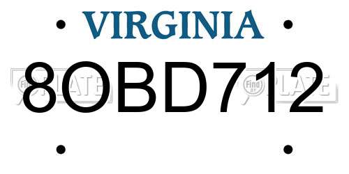 8OBD712 Virginia License Plate