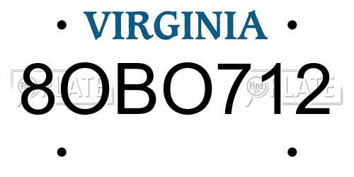8OBO712 Virginia License Plate