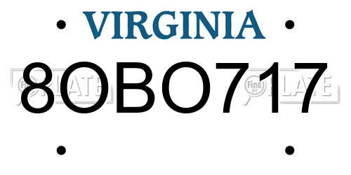 8OBO717 Virginia License Plate