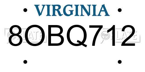 8OBQ712 Virginia License Plate
