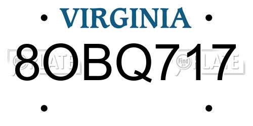 8OBQ717 Virginia License Plate
