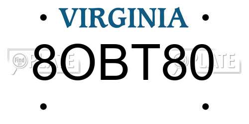 8OBT80 Virginia License Plate