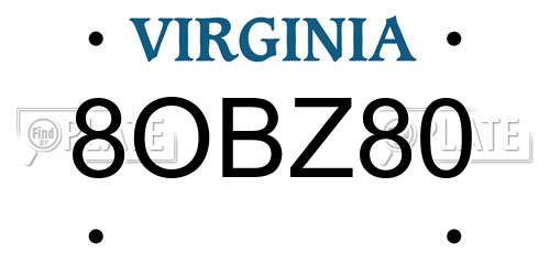8OBZ80 Virginia License Plate
