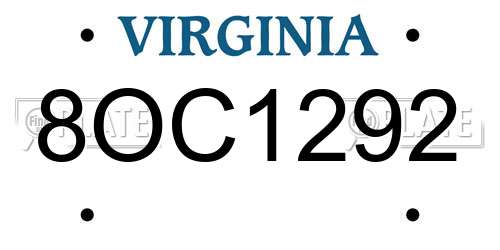 8OC1292 Virginia License Plate