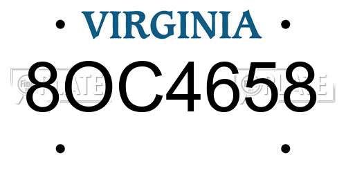8OC4658 Virginia License Plate