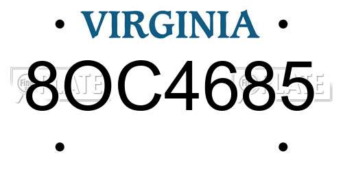 8OC4685 Virginia License Plate