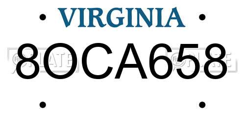 8OCA658 Virginia License Plate