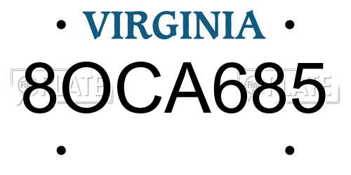 8OCA685 Virginia License Plate