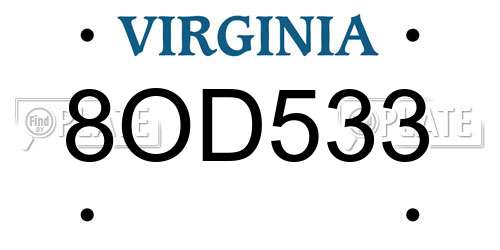 8OD533 Virginia License Plate