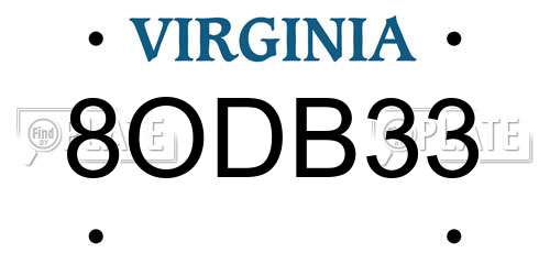 8ODB33 Virginia License Plate