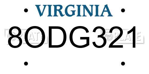 8ODG321 Virginia License Plate
