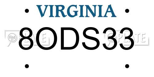 8ODS33 Virginia License Plate